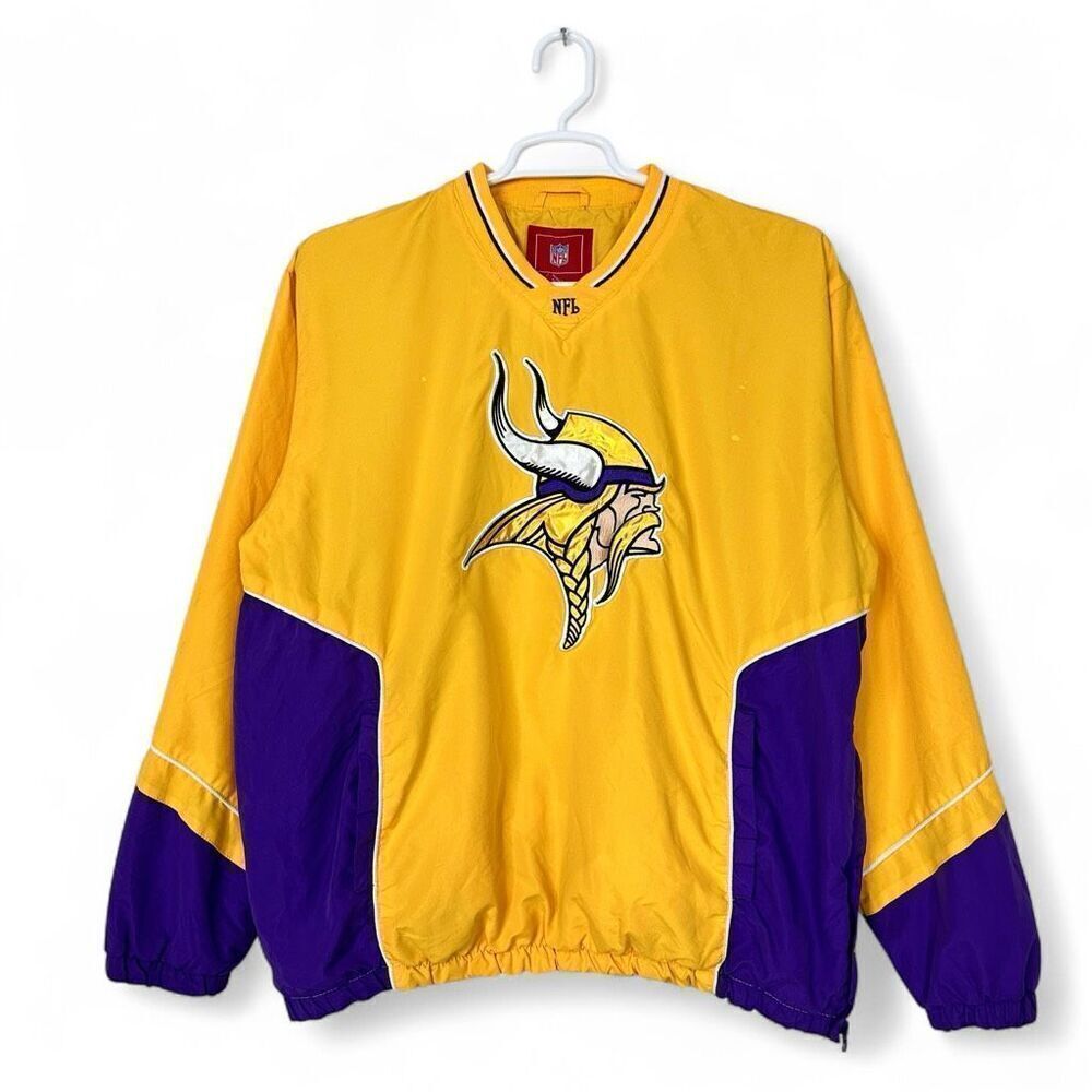 Vintage 90s Minnesota Vikings G-III NFL Pullover Jacket Yellow Purple L